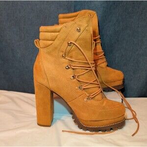 Unbranded Chunky Platform Heel Combat Boot Faux Suede Mustard Y2K  Size 10